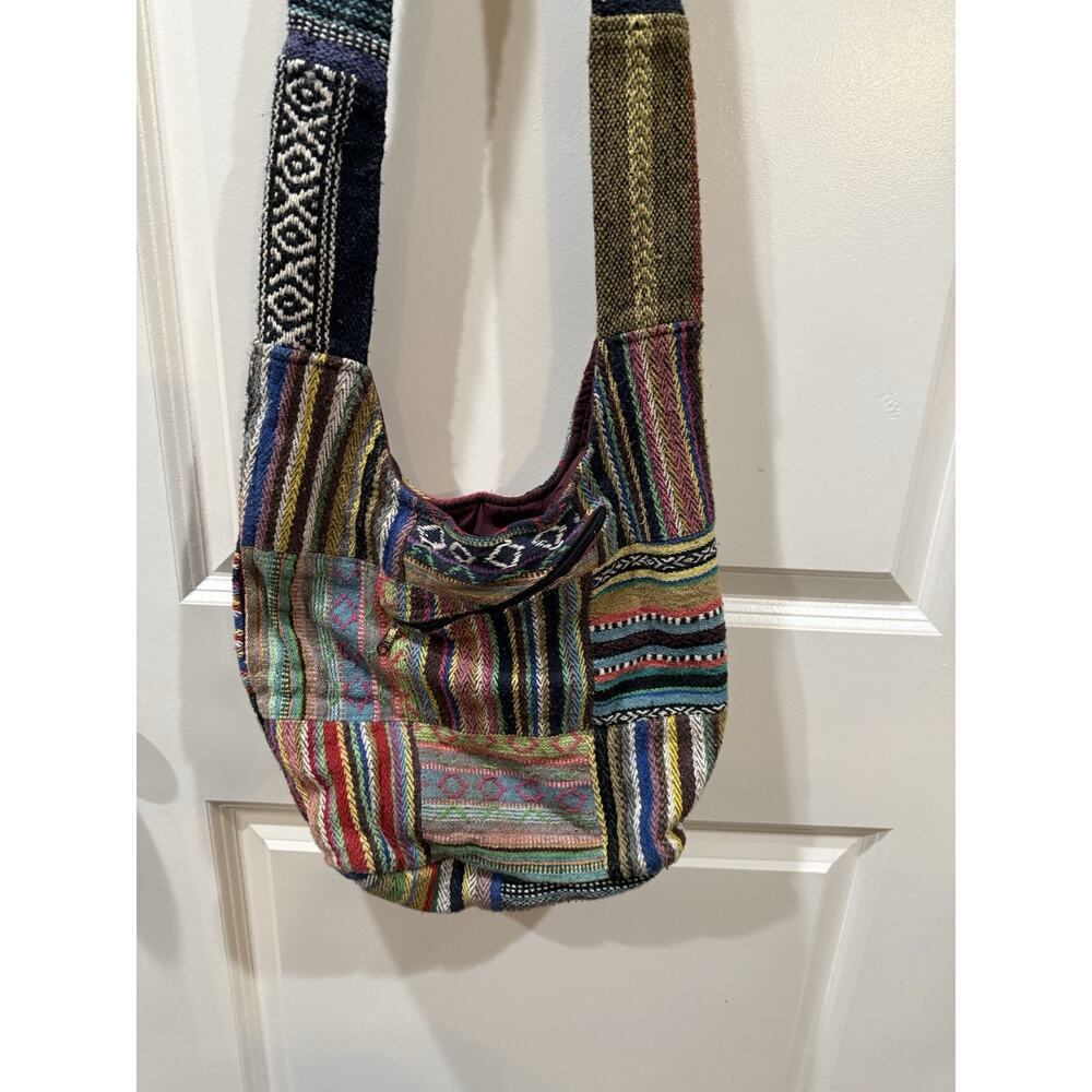 Blue Sky Patchwork Boho Shoulder Bag Hippie Woven Slouchy Purse Zip